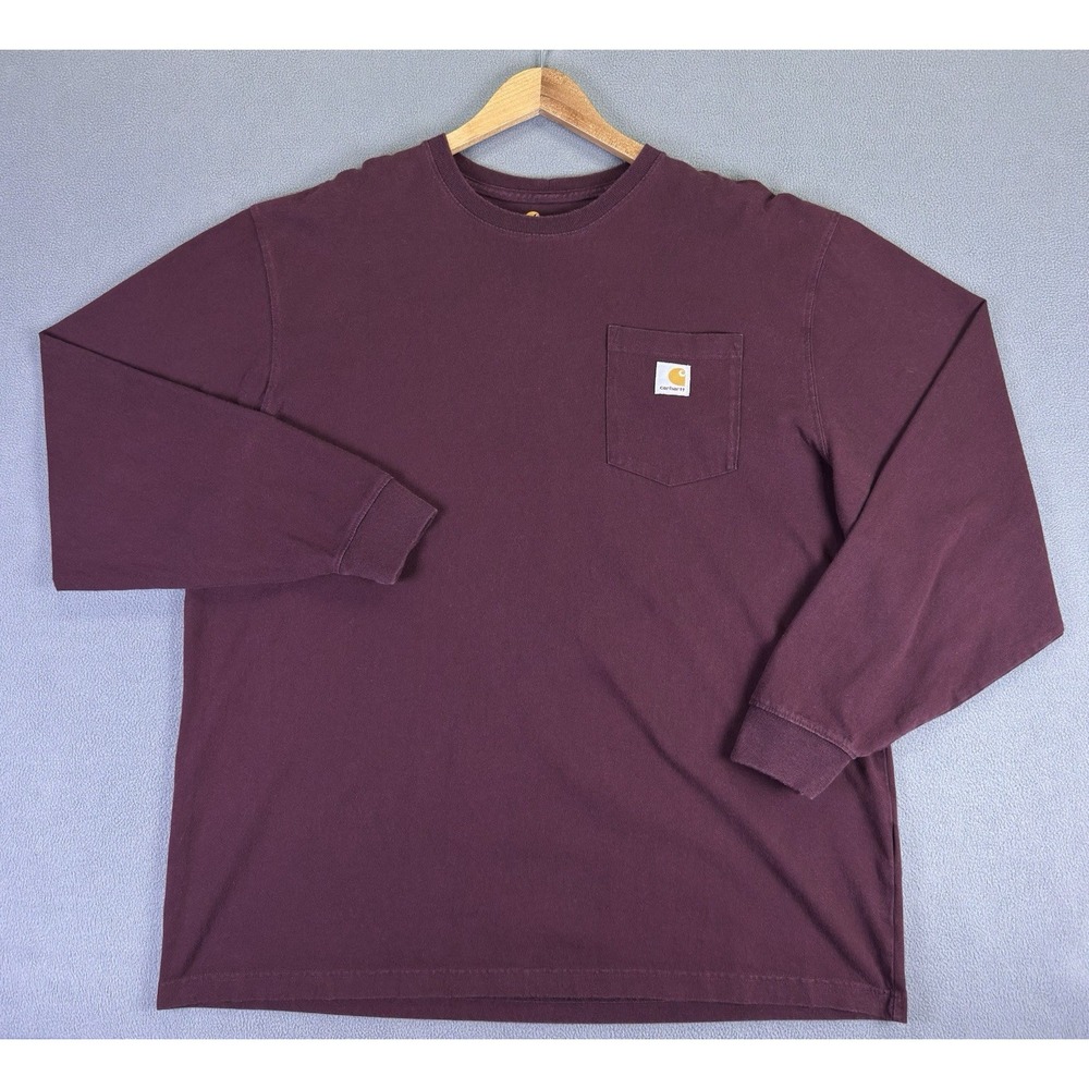 Carhartt Shirt XL Maroon Red Heavyweight Pocket T K126 Moto Grunge Faded Boxy